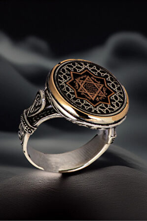 Erkek Yuvarlak Model Hz Süleyman Mührü İşlemeli 925 Ayar Gümüş Yüzük