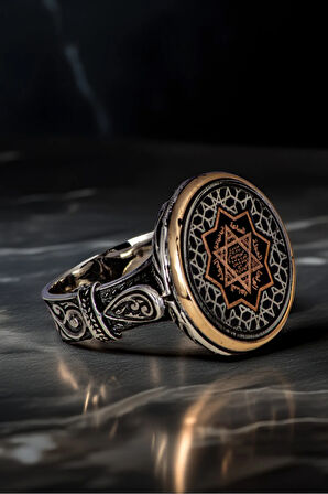 Erkek Yuvarlak Model Hz Süleyman Mührü İşlemeli 925 Ayar Gümüş Yüzük