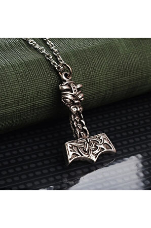 Erkek Gri Scandinavian Mjollnir Vikingler  Kolye