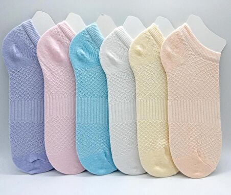 CİHO SOCKS Daily KADIN 6 Çift Soft Touch Pürüzsüz Baklava Desenli Soft Rekler Patik Çorap