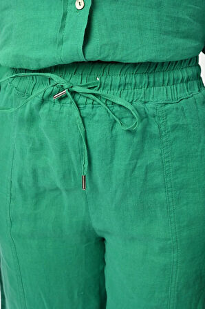 KADIN BELİ LASTİKLİ RAHAT KALIP DÜZ RENK KETEN PANTOLON