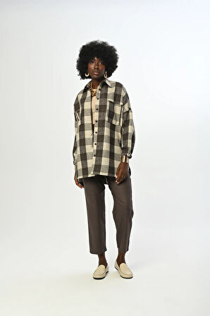 KADIN KARE DESENLİ ÇİFT CEPLİ OVERSİZE KESİM GÖMLEK