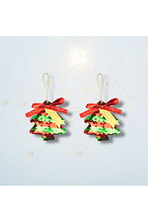 Yılbaşı Süsü 2'li Pullu Çam Ağacı Kırmızı Yeşil 10 cm