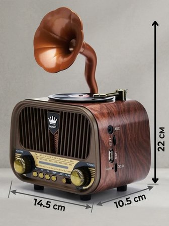 Dexxony MD-1319 Nostaljik Gramofon Görünümlü Şarjlı Bluetooth Radyo – Ahşap Retro Hoparlör (FM/AM/SW, USB, TF, AUX)