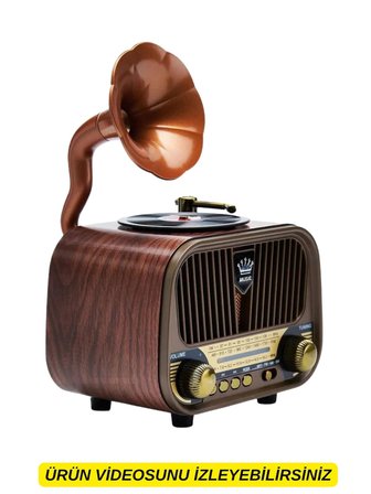 Dexxony MD-1319 Nostaljik Gramofon Görünümlü Şarjlı Bluetooth Radyo – Ahşap Retro Hoparlör (FM/AM/SW, USB, TF, AUX)