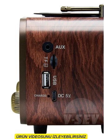 Dexxony MD-1319 Nostaljik Gramofon Görünümlü Şarjlı Bluetooth Radyo – Ahşap Retro Hoparlör (FM/AM/SW, USB, TF, AUX)