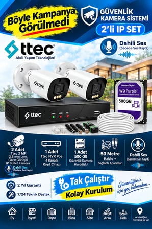 2 Li 2 Mp 2.8 mm Sabit Lensli Ip Kamera Seti Kolay Kurulum