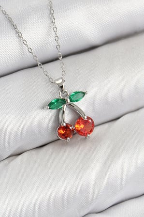 Kiraz Model Zirkon Taşlı Gümüş Renk Kadın Kolye