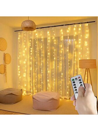 Dekoratif Led Işık Perde Led 3 Metre Kumandalı 8 Ayrı Moda Sahip 3 mt X 3 mt Perde Peri Led Usb