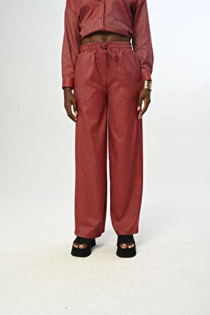 KADIN BELİ LASTİKLİ BOL PAÇA DÜZ RENK PANTOLON