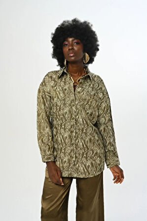 KADIN KARIŞIK DESENLİ ÇİFT CEPLİ GÖMLEK