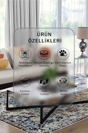 Yıkanabilir Kaymaz Taban Dijital Baskılı Halı ve Yolluk – Leke Tutmaz Salon & Mutfak Halısı