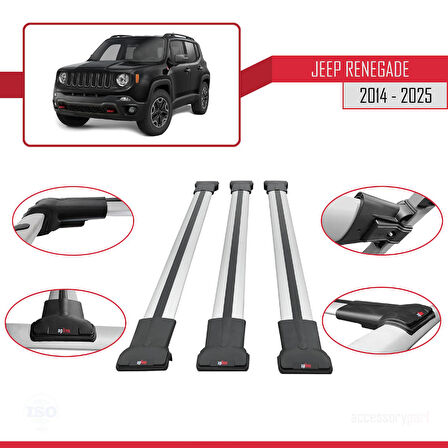 Jeep Renegade (BU) 2014 ve Sonrası ile Uyumlu FLY Model Ara Atkı Tavan Barı Gri 3 Adet