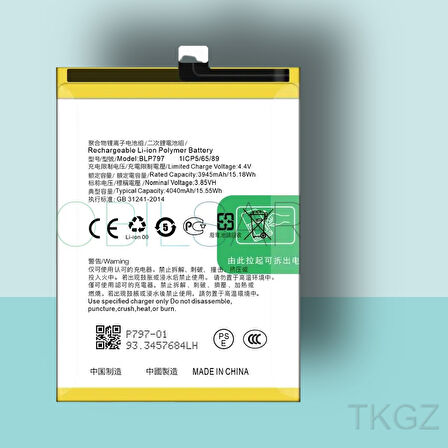 Tkgz - OPPO A73 - BLP-797 - Batarya Pil Orijinal Sıfır