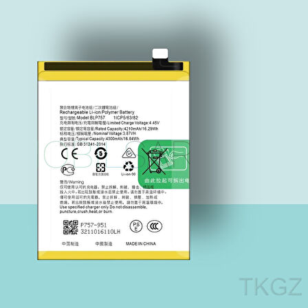Tkgz - OPPO REALME 6 - BLP-757 - Batarya Pil Orijinal Sıfır