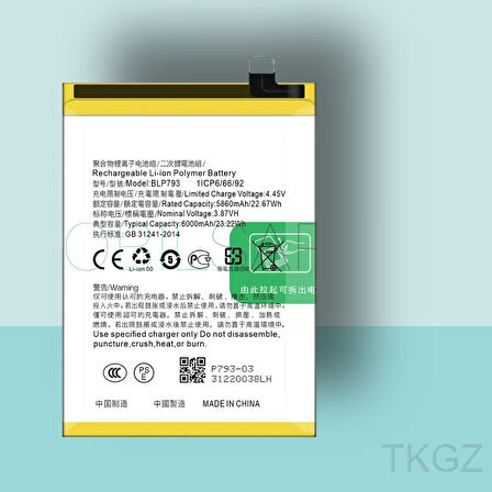 Tkgz - OPPO REALME C15 - BLP-793 - Batarya Pil Orijinal Sıfır