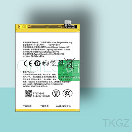 Tkgz - OPPO RENO Z - BLP-717 - Batarya Pil Orijinal Sıfır