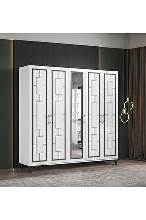 PEMA HOME Eva %100 Mdf 5 Kapaklı Dolap Gardırop