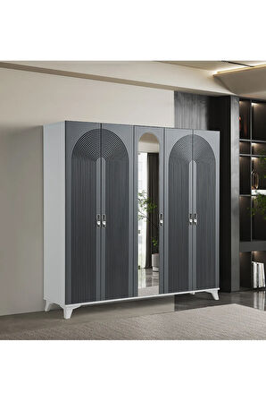 PEMA HOME Elegance %100 Mdf Membran 5 Kapaklı Dolap Gardırop
