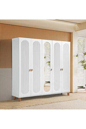 PEMA HOME Peri %100 Mdf Membran 5 Kapaklı Dolap Gardırop