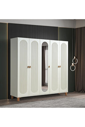 PEMA HOME Peri %100 Mdf Membran 5 Kapaklı Dolap Gardırop