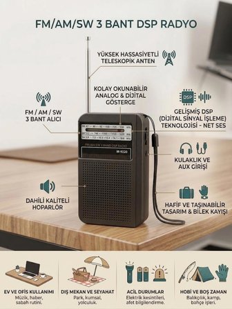Dexxony Şarjlı Cep Radyosu FM AM SW 3 Bant DSP Çipli Deprem Çantası İçin Küçük El Radyosu