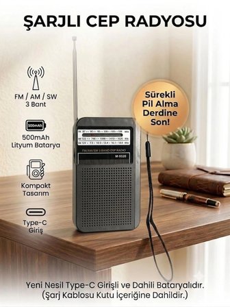 Dexxony Şarjlı Cep Radyosu FM AM SW 3 Bant DSP Çipli Deprem Çantası İçin Küçük El Radyosu