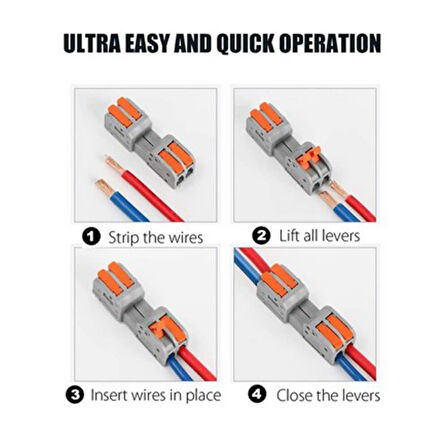Hızlı Kablo Ekleme Birleştirme Konnektörü - İkili Klemens - Bağlantı Kesme Özellikli