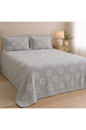 Gri Kalp Desenli Çift Kişilik Yatak Örtüsü Seti 250x260 cm + 2 Adet Spor Yastık Kılıfı