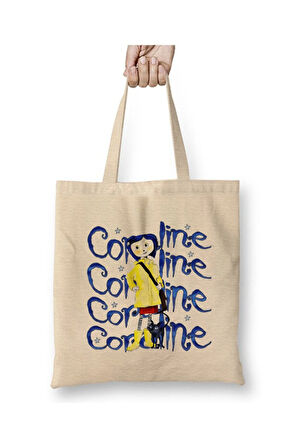 Coraline Jones Beyaz Bez Çanta Uzun Saplı Alışveriş Çantası Plaj Çantası