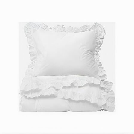 Beyaz fırfırlı çift kişilik nevresim takımı