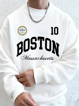 Boston Massachusetts Baskılı Erkek Tişörtü Sonbahar Gevşek Kapüşonlu Üst Hip Hop Bisiklet Yak