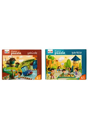 Yer Puzzle 40 Parça 2 Li Set ( Şehirde - Parkta )