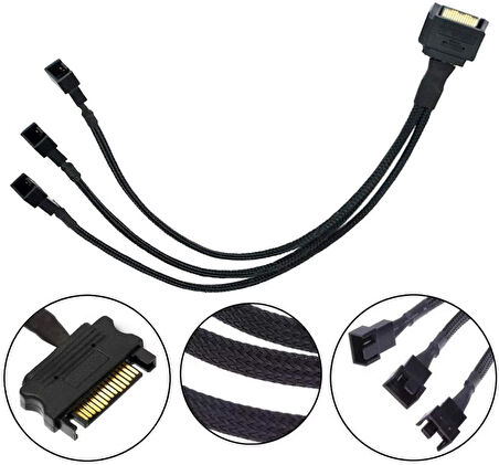 4597 Sata Power To Fan Çevirici 3 Port Y Pin PWM Çoklayıcı Splitter Fan Kablosu