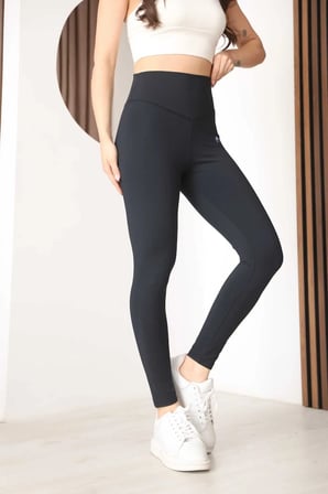 Kadın Lacivert Yüksek Bel Toparlayıcı Spor Tayt - Esnek Polyester Spandex Fitness Yoga Taytı
