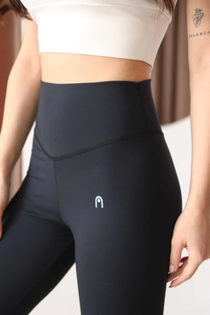Kadın Lacivert Yüksek Bel Toparlayıcı Spor Tayt - Esnek Polyester Spandex Fitness Yoga Taytı