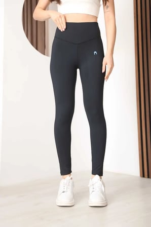 Kadın Lacivert Yüksek Bel Toparlayıcı Spor Tayt - Esnek Polyester Spandex Fitness Yoga Taytı