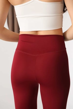 Kadın Bordo Yüksek Bel Toparlayıcı Spor Tayt - Esnek Polyester Spandex Fitness ve Yoga Taytı