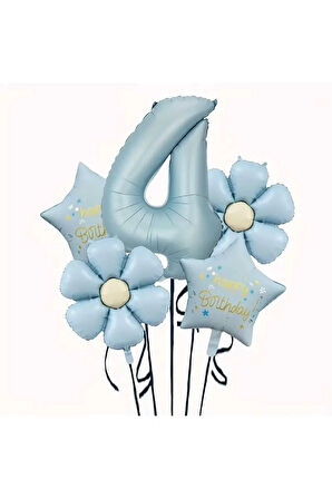 RETRO MAVİ PAPATYALI YAŞ BALON PARTİ SETİ 5 Lİ SET