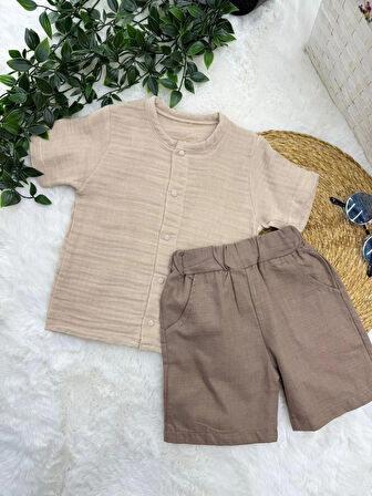  ERKEK BEBEK PAMUKLU MÜSLİN DÜĞME DETAYLI 2Lİ TAKIM