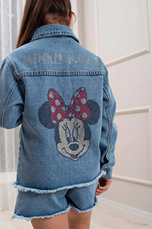 KIZ ÇOCUK KOT ŞORTLU-ÇEKETLİ TAKIM MİCKEY DESENLİ