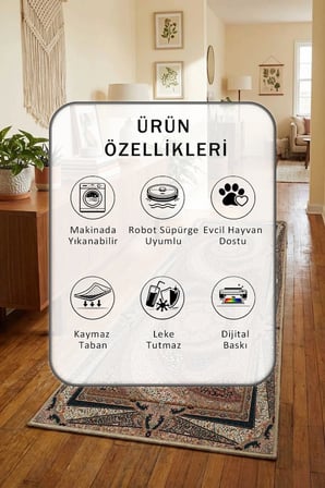 Yıkanabilir Kaymaz Aktüel Dijital Baskılı Yolluk Halı Tüy Tutmaz Vizon