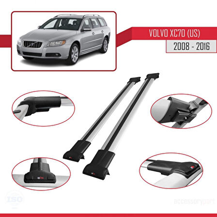 Volvo XC70 II (P24) 2008-2016 Arası ile Uyumlu FLY Model Ara Atkı Tavan Barı Gri 2 Adet