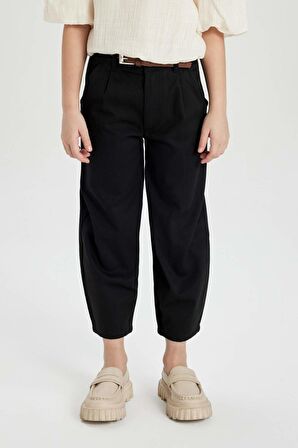 DeFacto Kız Çocuk Barrel Fit Geniş Paça Pamuklu Kemerli Pantolon C0450A824SMBK27