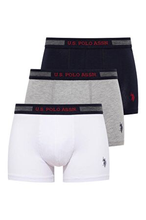 U.S. Polo Assn. Erkek 3Lü Boxer Lacivert-Gri Melanj-Beyaz