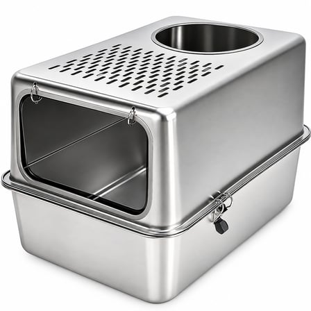  TechTic Paslanmaz Metal Kedi Tuvaleti Metal Kum Kabı Çift Girişli Kapalı Kedi-Evcil Hayvan Tuvaleti