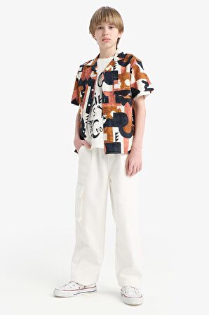 DeFacto Erkek Çocuk Oversize Geniş Kalıp Desenli Kısa Kollu Gömlek D9849A825SMER99