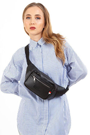 Unisex Çapraz Askılı Siyah Bel Ve Omuz Çantası