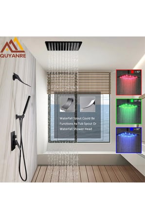 Banyo Bataryası Ankastre Duş Seti Mat Siyah 30x30cm Tepe Duş Yeni Şelale Ürün 5 Yıl Garantili