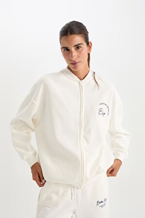 DeFactoFit NBA Brooklyn Nets Oversize Geniş Kalıp Kolej Yaka Sırt Baskılı Bomber Hırka C8101AX24AUER105